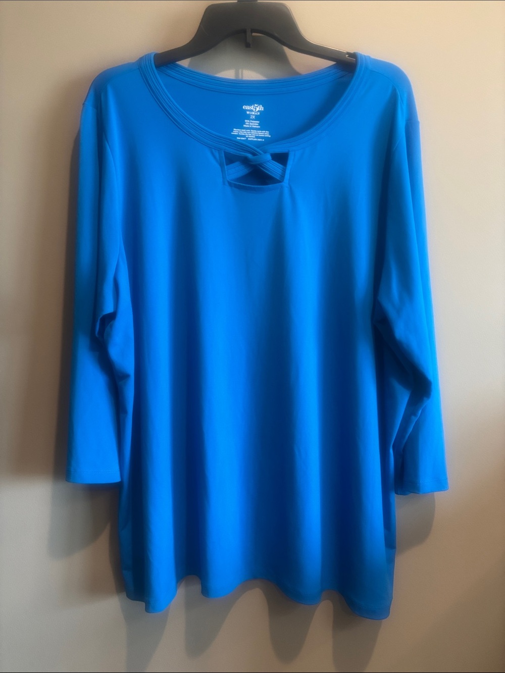 East 5th Bright Blue Long Sleeve Top with Neck Tie Accent